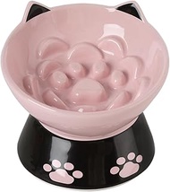 HAPPY KIT Cat Slow Feeder, 6 Inches Cat Food Bowl Elevated Dog Slow Feeder Bowl Ceramic Cat Bowl Anti Vomiting for Dry and Wet Food,Red
