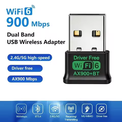 AX900 USB WiFi 6 Bluetooth 5.4 Adapter 2in1 Dongle Dual Band 2.4G & 5GHz USB Network Wireless Wlan R