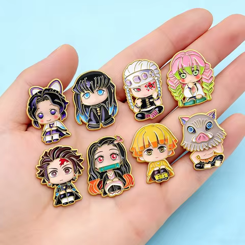 8Pcs Cute Demon Slayer Brooch Badge Anime Cosplay Chibi Character Tanjiro Nezuko Shinobu Giyuu Rengo