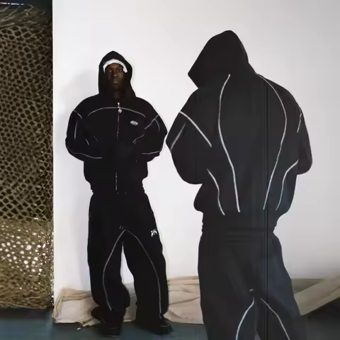 2026 New Unisex Y2K Tracksuit Casual Street Style Hoodie Set With Contrast Line Design For Men Women
