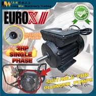 EUROX PPQ-M 3HP Single Phase Electric Induction Motor c/w 3'' Pulley 1450RPM Suitable for Plunger Pu