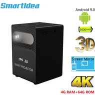 Smartldea 3D HD ใหม่4K โปรเจคเตอร์1080P พร้อมแบตเตอรี่โรงภาพยนตร์แอนดรอยด์9.0 Wifi DLP โฮมเธียเตอร์กลางแจ้งโปรเจ็คเตอร์พกพา4G + 64G M.2