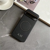 Personalized Custom Silvery Name Letters Litchi Pattern Faux Leather Magnetic Suction Suitable For P