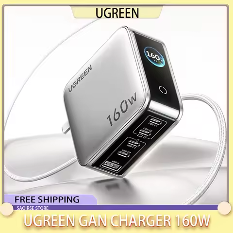 UGREEN GaN Charger 160W PD3.1 Fast Charging Phone Charger with Five Ports USB-C/A AI Smart Display f