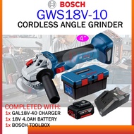 BOSCH GWS18V-10 CORDLESS ANGLE GRINDER  BRUSHLESS MOTOR C/W TOOL BOX + 1x 4.0AH PROCORE 18V BATTERY 