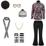 ชุดดิสโก้ผู้ชาย50S 60S 70S 80S ชุดดิสโก้ชุดระฆังด้านล่างกางเกงวิกผมสร้อยคอหนวดแว่นตากันแดด