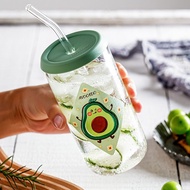 Fruit-printed glass water bottle with straw 20.5x15x7.5cm