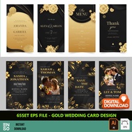 65-Set AI/EPS Golden Wedding Card Design Template Files | Editable Adobe Illustrator Digital Design 