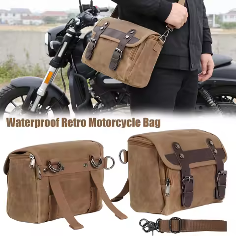 Vintage Motorcycle Backpack Riding Equipment Waterproof Canvas Leather Brown Retro Rear Seat Bag Bik