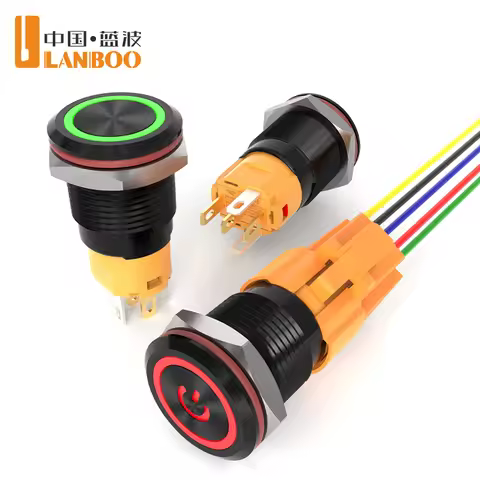 LANBOO 16A - Aluminum Oxidized Black / Circular / Power-Driven Illumination 1NO1NC / Momentary or La