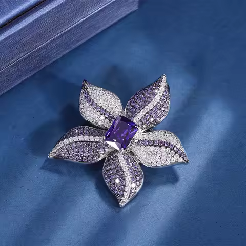 Jewelry Korean style brooch set with diamonds S925 silver plated 18K gold purple orchid zirconium fl