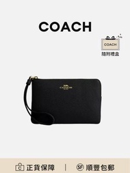 COACH Corner Zip 16銀包手拿包黑色人造革便攜實用[平行進口]