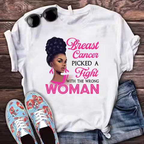 Fight Breast Cancer Black Queen Girl Print Magic T-Shirt Women Fashion Dope Educated Melanin Shirt S