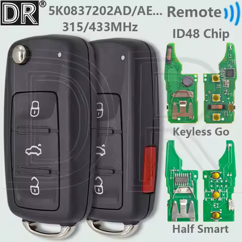 DR 5K0837202AD/AJ/AE/AK... ID48 Chip 315/434MHz Car Remote Key For VW Golf 6 Jetta Tiguan Touran Bee