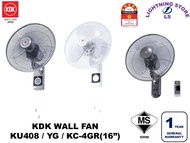 KDK Wall Fan / Kipas Dinding 16" Inch / Inci KU408-YG (White / Grey Colour) & KC-4GR Wall Fan With R