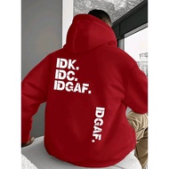 Simple Bold Letter Pattern Men's Hooded Sweatshirt with IDGAF Slogan. Fall/winter Casual, Soft, Ever