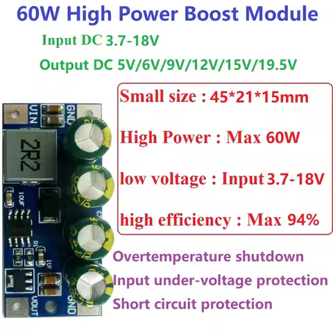 60W DC 3.7V-18V to 5V 6V 9V 12V 15V 19.5V Step-Up Boost DC Converter Module for Lead Acid Car Cigare