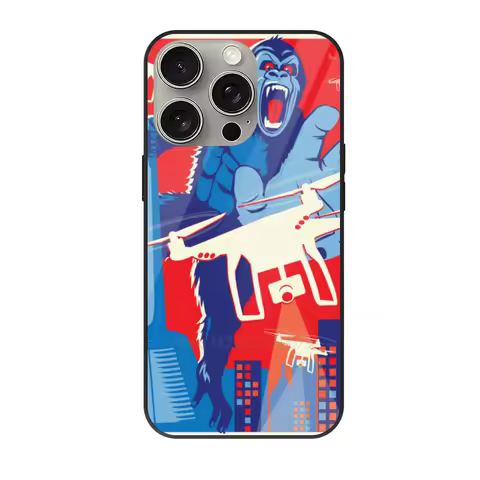 King Kong Vs Drones Tempered Glass Case For Iphone 16 15 14 Pro Max Plus 13 12 11 Etc.Cover Monster 