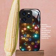 TEMU Multicolor Star Pattern White Glass Phone Case, Light Luxury , Compatible With Realme 15t/14t/v