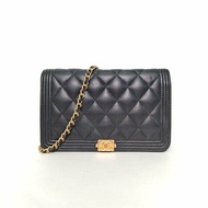 CHANEL LeboyWOC19黑色荔枝牛皮23開金扣菱格紋肩背包