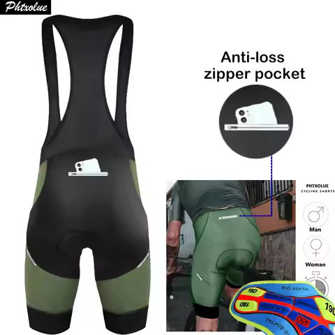 Phtxolue Cycling Bib Shorts Men Women Anti-Loss Zipper Pocket 6H 500KM Mountain Pro Bicycle Bike Sho