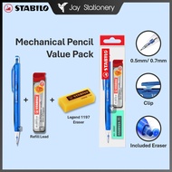 Stabilo 3555 3557 Mechanical Pencil Value Set 0.5mm / 0.7mm Free Refill Lead And Eraser 35553206P2 /