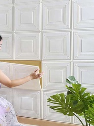 1片自粘式3d泡沫牆貼,加厚,簡約現代風格牆紙,隔音裝飾用於臥室、客廳、電視背景、天花板等地方