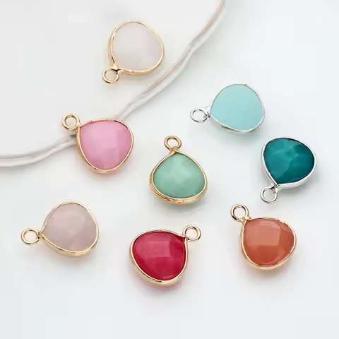 2pcs/lot 14mm Copper Bound Seven Colors Water Drop Natural Stone Charms Pendant For DIY Jewelry Find