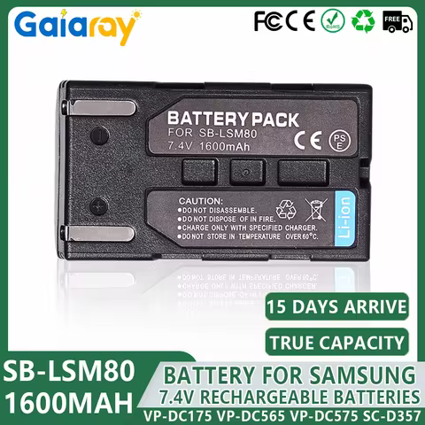 1600mAh LSM-80 SB-LSM80 LSM80 Camera Battery Rechageable Battery For SAMSUNG VP-DC175 VP-DC565 VP-DC