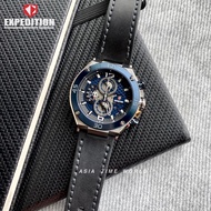 [Original] Expedition E6756 MCLTUBUBA Chronograph Man Watch with Blue Dial Black Genuine Leather