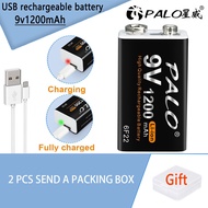 PALO⚡2PCS 9v battery 1200mAh Rechargeable Battery LI-ION 9 Volt 6F22 Micro USB Rechargeable Battery