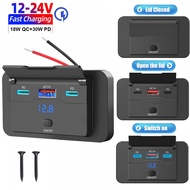 12V 18W QC & 30W PD USB-C Car Fast Charger Socket – Waterproof Phone Adapter Power Outlet