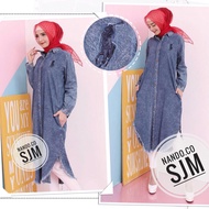 SJM 992 snow tunik jeans denim bordir logo polo* paulina kemeja long tunik wanita fit XL XXL XXXL