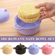 Microwaveable Cartoon Instant Noodle Bowl Student Large Six-piece Ramen Set Tableware Draining A1k9