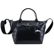 LONGCHAMP LE PLIAGE ALPIN系列尼龍帆布刺繡短把兩用水餃包(小/黑)/平行輸入
