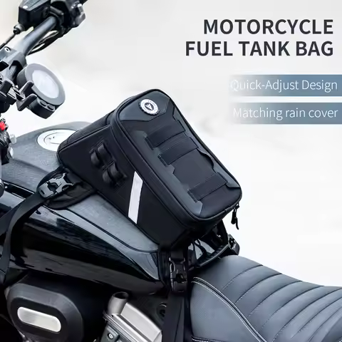 Motorcycle Tank Bag Large – 5L Motorcycle Luggage, Black, Waterproof Zippers, Phone Map Pocket, Fits