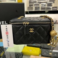 東區正精品㊣CHANEL AP2303 香奈兒黑色羊皮金球拉鍊皮穿鍊化妝箱包金球包斜背包 RZ5332