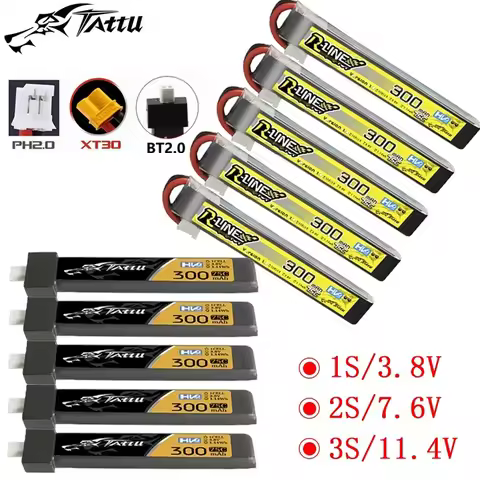 10Pcs Original TATTU 75C 300mAh 1S/2S/3S 3.8/7.6/11.4V LiPo Battery For RC Helicopter Quadcopter FPV