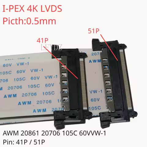 41Pin 51Pin I-PEX 4K LVDS Ultra HD LCD Strip Cable 0.5mm pitch AWM 20861 20706 105C 60V VW-1 V-by On