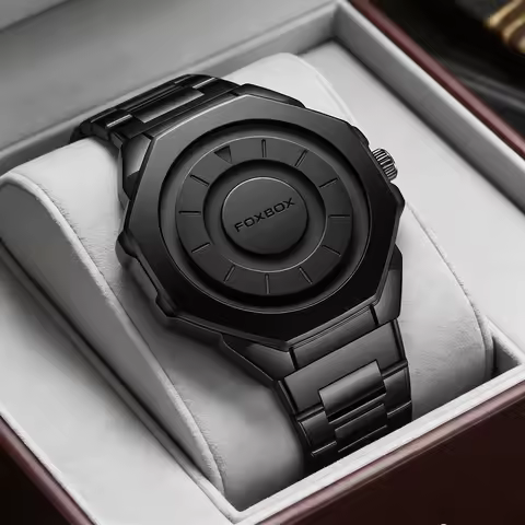 FOXBOX Creative Scrolling Pointer Magnetic Force Men's Wristwatches Quartz Wristwatches Stainless St