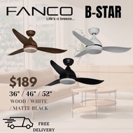 (Installation promo) Fanco Bstar ceiling fan with light 36/46/52 inch dc motor with 3 tone led light and remote control , black , wood, white, cheapest ceiling fan with local warranty installation delivery singapore