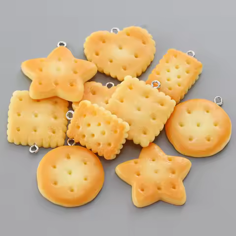 10PCs Resin Butter Biscuits Cookies Food Pendant Charms for Jewelry Making Supplies Diy Necklace Key