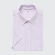 <7折>UNIQLO 男裝DRY抗皺舒適條紋襯衫(短袖) LIGHT PURP M GU