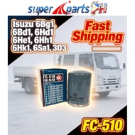 VIC FILTER FC-510 OIL FILTER ISUZU 6Bg1, 6Bd1, 6He1, 6Hh1, 6Hk1, 6Sa1 3D3