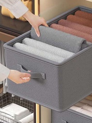 1入組純灰色多功能硬板可折疊可疊式布質收納箱,適用於衣服、玩具等物品