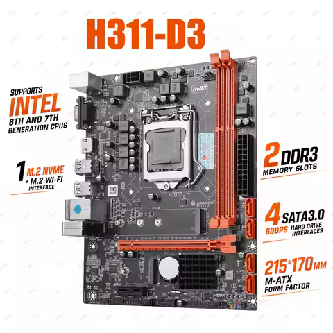 HNZ H311-D3 V2.0 Motherboard Intel B250 Chipset LGA1151 DDR3 Support Intel Core 6th 7th Gen CPU M.2 