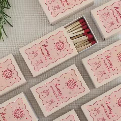 Personalized Birthday Matchbox, Custom Disco Theme Party Favors, Girly Cherry Birthday Matches, Cock