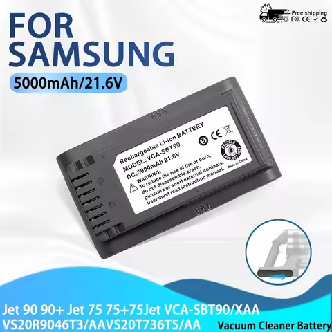 For Samsung Vacuum Cleaner 21.6V 5000mAh Li-ion Battery Jet 90/Jet 75 Pet/Jet 75 Cordless Stick Vacu