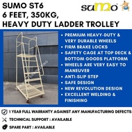 SUMO ST6, 6 Feet, 350kg Heavy Duty Fully Welded Ladder Trolley Steel Warehouse Ladder Trolley | 1 Ye