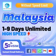 Malaysia eSIM Ultra 5G 1-9 Days Daily 500MB-2GB Unlimited Data|Instant Email Delivery|High Speed Dat